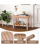 Sugift 21 Inches Teak Shower Bench with Storage Shelf