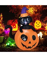 Givimo 5 Feet Inflatable Halloween Pumpkin with Witch's Black Cat