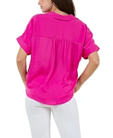 Fever Women's Solid Textured Satin-like Top with Collar