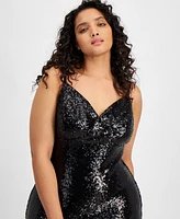 B Darlin Trendy Plus Sequin V-Neck Gown