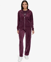 Calvin Klein Women's Tonal Logo Velour Zip-Front Hoodie