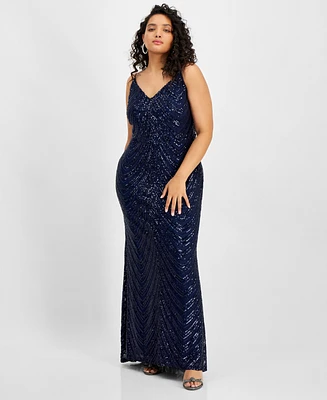 B Darlin Trendy Plus Sequined V-Neck Sleeveless Gown, Created for Macy's