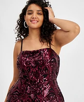 B Darlin Plus Sequin Tie-back Square-Neck Gown