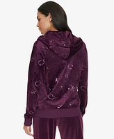 Calvin Klein Women's Sequin-Logo Velour Zip-Front Hoodie