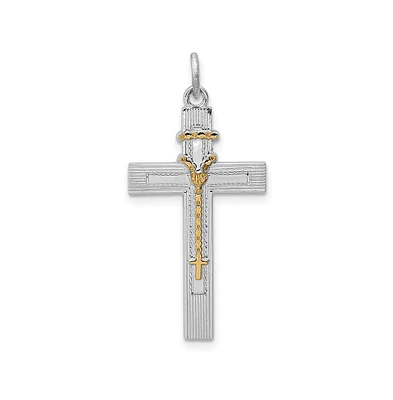 Diamond2Deal Sterling Silver Rhodium-plated Vermeil Rosary Cross Pendant