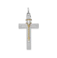 Diamond2Deal Sterling Silver Rhodium-plated Vermeil Rosary Cross Pendant