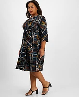 Robbie Bee Plus V-Neck Jersey Midi Fit & Flare Dress