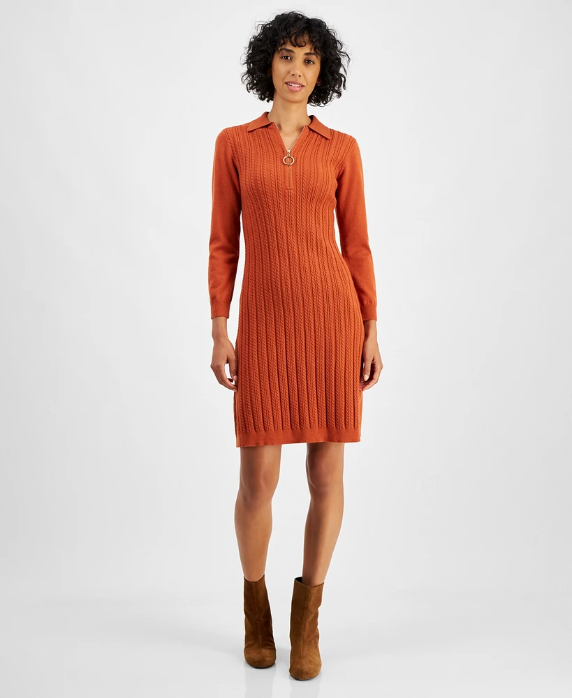 Robbie Bee Petite Cable-Knit Half-Zip Sweater Dress