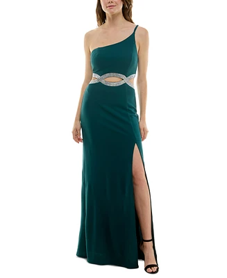 Speechless Juniors' Embellished-Waist Gown One-Shoulder