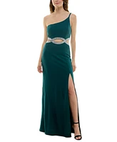 Speechless Juniors' Embellished-Waist Gown One-Shoulder