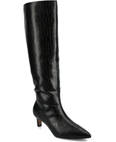 Journee Collection Women's Tullip Kitten Heel Pointed Toe Knee High Dress Boots