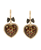 Betsey Johnson Gold-Tone Leopard Animal-Print Heart Drop Earrings