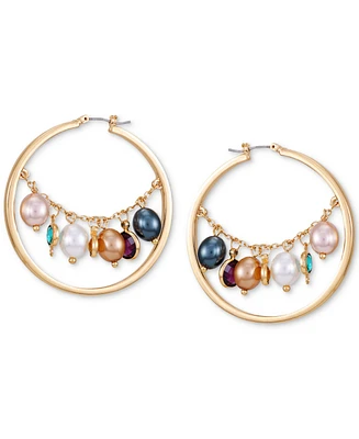 Guess Gold-Tone Mixed Imitation Pearl Hoop Earrings, 2"