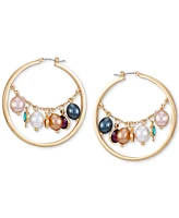 Guess Gold-Tone Mixed Imitation Pearl Hoop Earrings, 2"