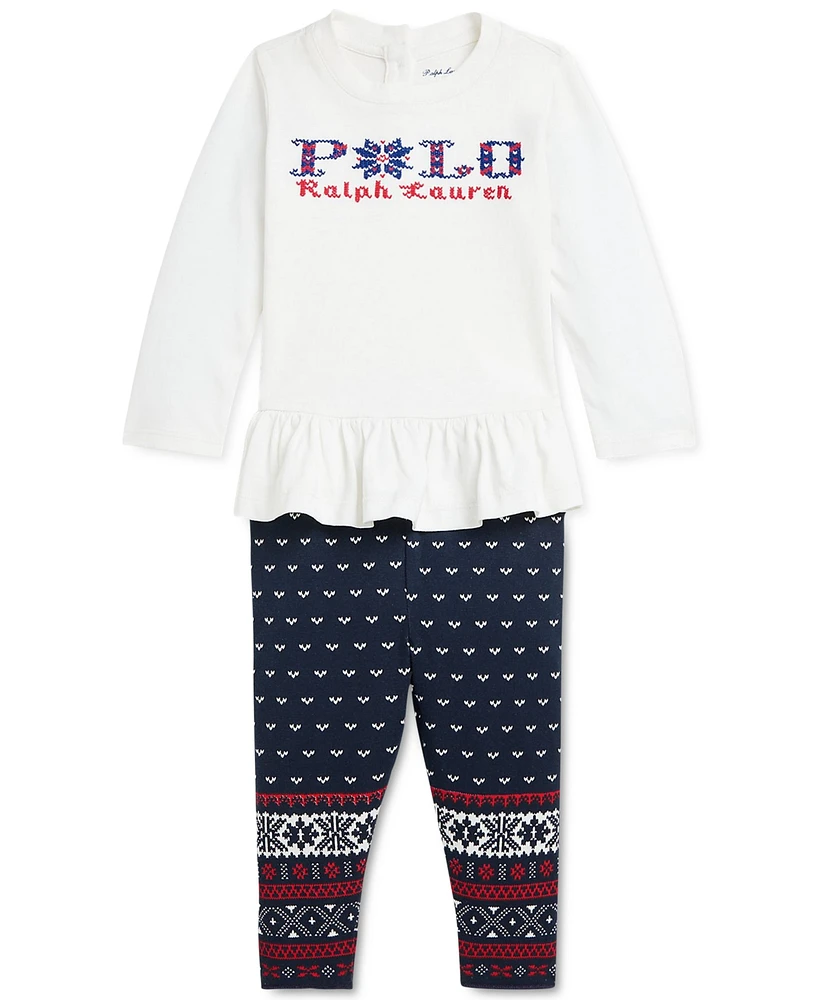 Polo Ralph Lauren Baby Peplum Tee & Printed Jersey Leggings Set