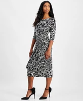 I.n.c. International Concepts Petite Printed 3/4-Sleeve Midi Dress, Created for Macy's