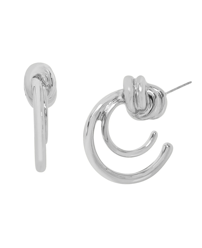 Steve Madden Rhodium Double Knot Hoop Earrings