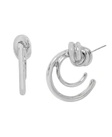 Steve Madden Rhodium Double Knot Hoop Earrings