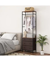 Sugift Freestanding Closet Organizer with 3-position Hanging Rod and Storage Shelves