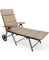 Gymax Folding Patio Rattan Lounge Chair Chaise Cushioned Aluminum Adjust Wheel