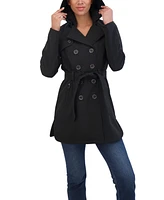 Sebby Collection Women's Belted Double Breasted Soft Shell Trench Coat With Detachable Hood