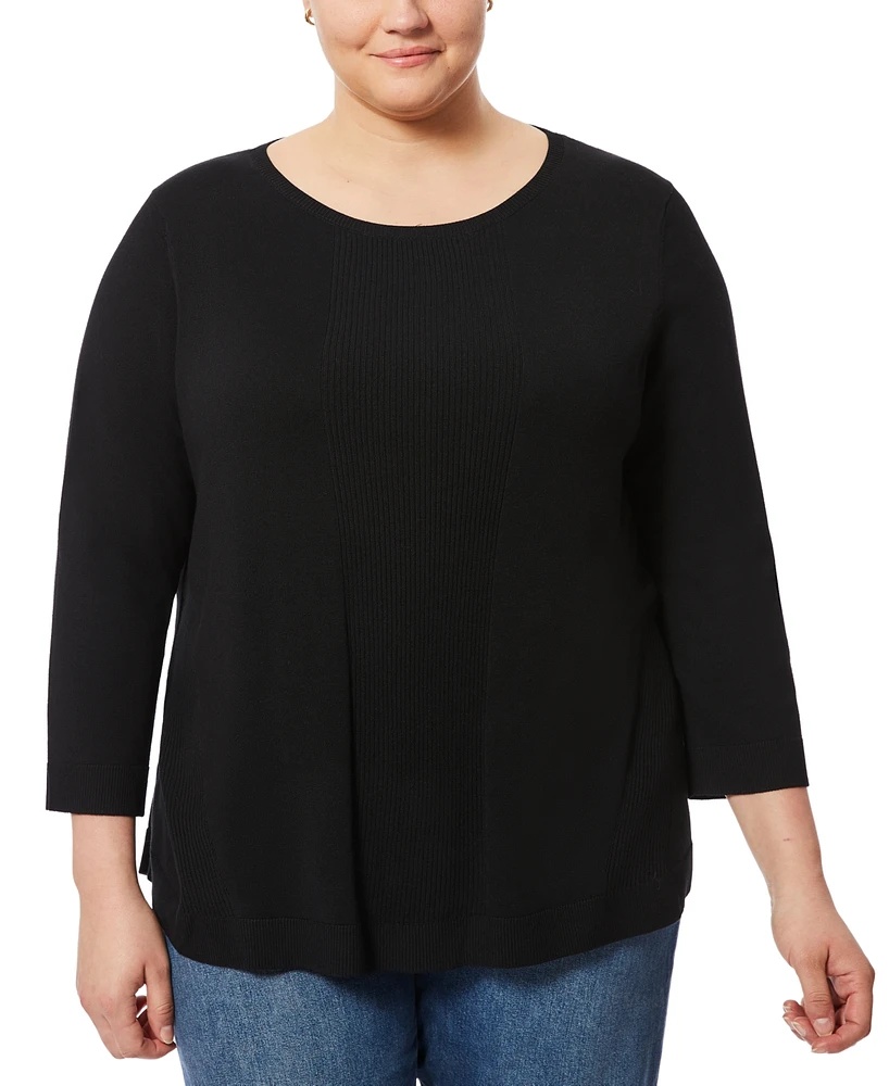 Melissa Paige Plus Size Ribbed Round-Hem 3/4-Sleeve Sweater