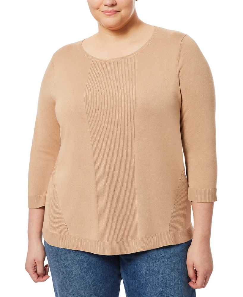 Melissa Paige Plus Size Ribbed Round-Hem 3/4-Sleeve Sweater