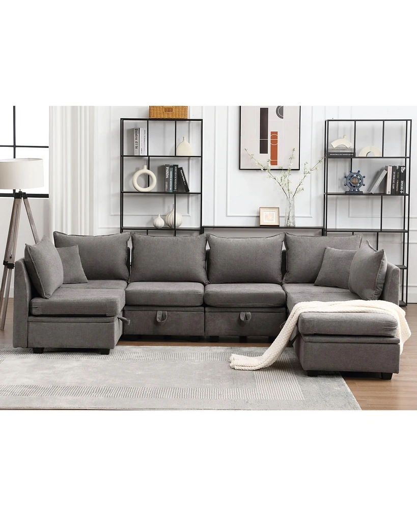 Simplie Fun Modular Sectional Sofa with Storage, Flexible Combinations, 7-Seat Sleeper