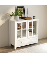 Streamdale Furniture Buffet Storage Cabinet With Double Glass Doors And Unique Bell Handle