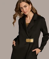 Donna Karan New York Women's Buckle Front Wool Blend Coat