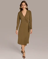 Donna Karan New York Women's Faux-Wrap Hardware Midi Dress