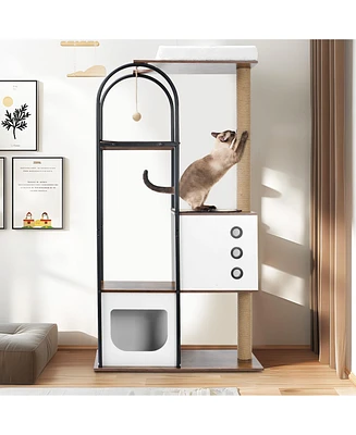 Simplie Fun Modern Cat Tree: Multi-Level Condo with Scratching Posts & Perch