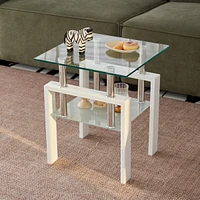 Streamdale Furniture Tempered Glass End Table, 2-Tier Storage, Living Room Side Table