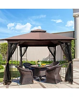 Streamdale Furniture 10x10 Outdoor Patio Gazebo Canopy Tent With Ventilated Double Roof And Mosquito Net