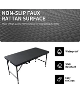 Simplie Fun 4FT Foldable Rattan Table, Portable, Waterproof, Stable