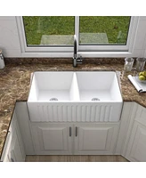 Streamdale Furniture Ceramic 33 18 X10 Kitchen Double Basin Farmhouse Sink Rectangular Vessel Sink