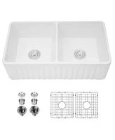 Streamdale Furniture Ceramic 33 18 X10 Kitchen Double Basin Farmhouse Sink Rectangular Vessel Sink