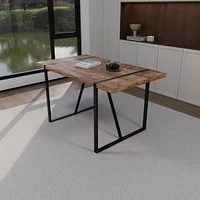 Industrial Dark Wood Dining Table for 4-6, Mdf Top, Metal Legs