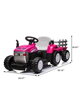 Streamdale Furniture Pink 12V Kids' Electric Tractor with Trailer, Remote Control, Dual Motor, Led Lights