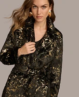 Donna Karan New York Women's Metallic Faux Fur Belted Coat