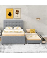 Streamdale Furniture Full Size Upholstered Platform Bed With Pull-Out Twin Size Trundle And 3 Drawers