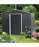 Streamdale Furniture 8FT x 6FT Outdoor Metal Storage Shed with Floor Base, Black