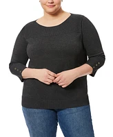 Melissa Paige Plus Button-Cuff Ribbed Sweater