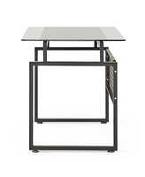 Streamdale Furniture Modern Glass Desk with Black Metal Frame for Home Office