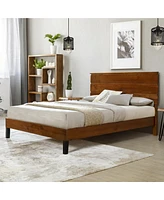 Simplie Fun Mid-Century Modern Solid Wood Bed Frame with Three-Piece Headboard