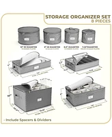 Sorbus 8 Piece Quilted China Dinnerware Storage Cases - for Dinnerware, Mugs, Cups (Gray)