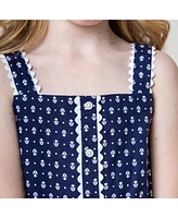Hope & Henry Little Girls Scallop Trim Button Front Linen Romper