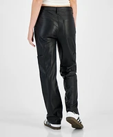 Celebrity Pink Juniors' Faux-Leather Cargo Straight-Leg Jeans