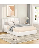 Streamdale Furniture Anda Patented 2-Drawers Storage Bed Queen Size Ivory Boucle Upholstered Platform Bed, Tufted Headboard, Wooden Slat Mattress Supp