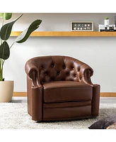 Hulala Home Felipe 31.5" Wide Genuine Leather Swivel Chair with Tufted Back